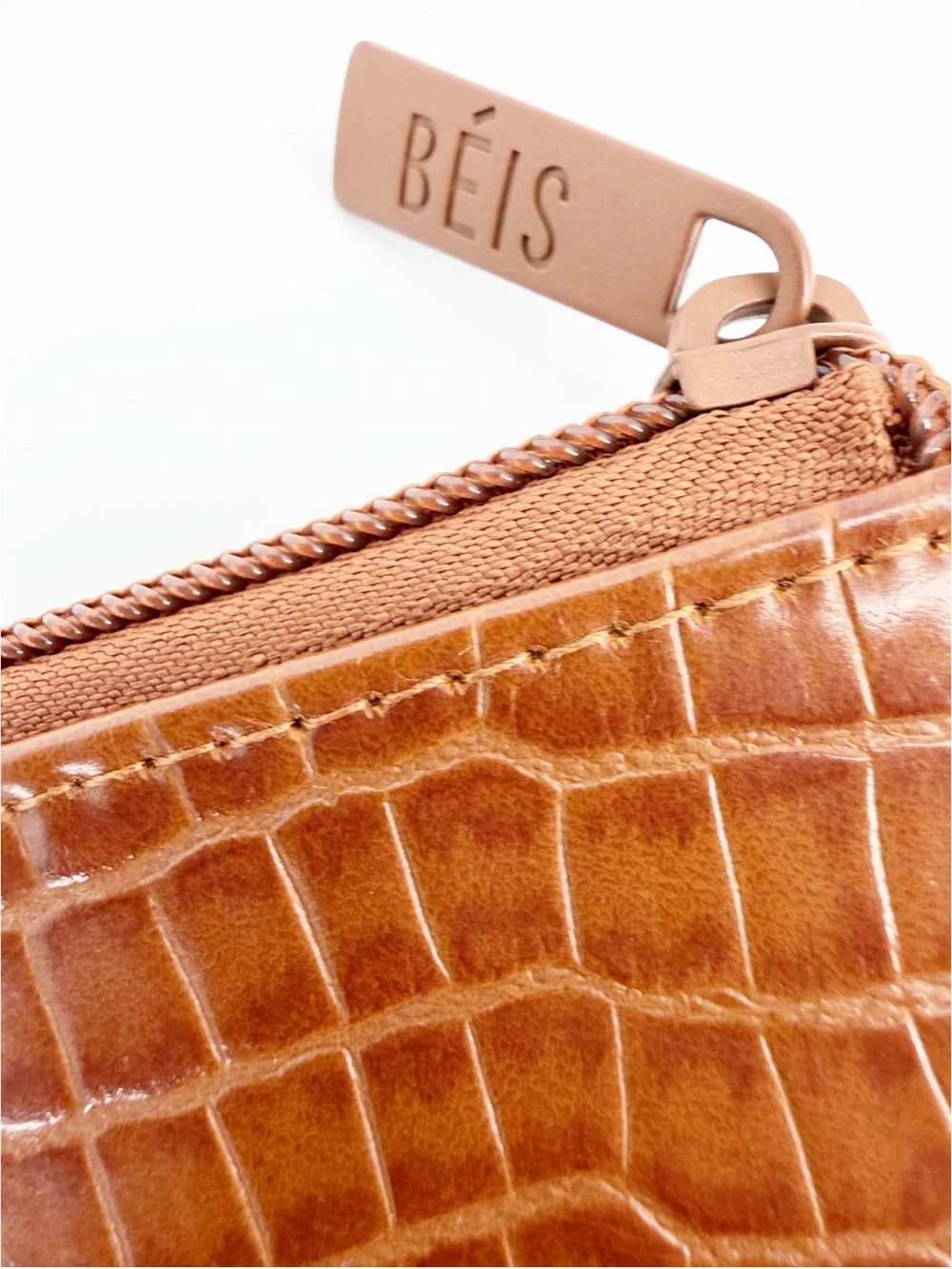 Beis Brown Faux Leather The Work Tote Croc Laptop Sleeve